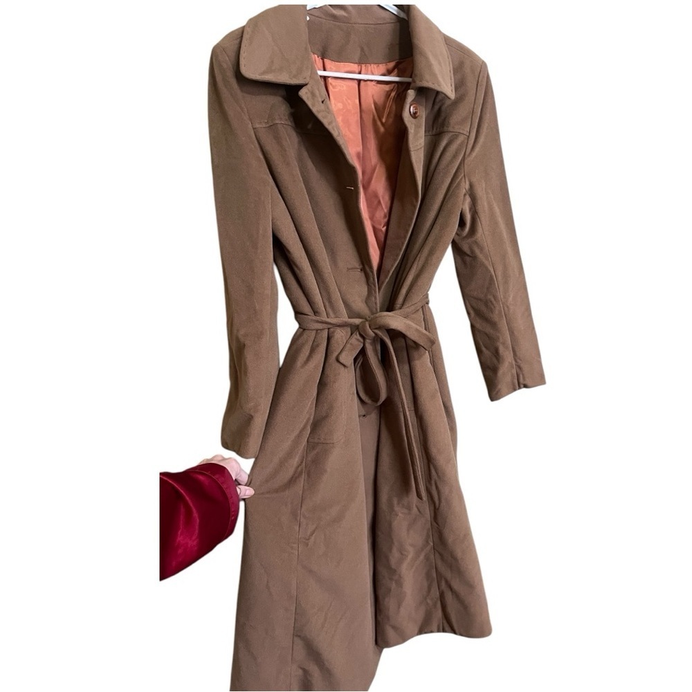 Vintage Casamour Luxury Man Made Cashmere Brown Belted Trench Coat Large